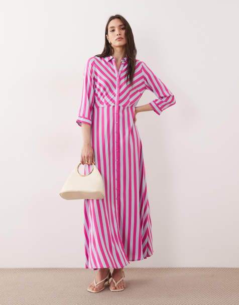 YAS - Vestito camicia lungo con stampa a righe rosa e viola - view 1
