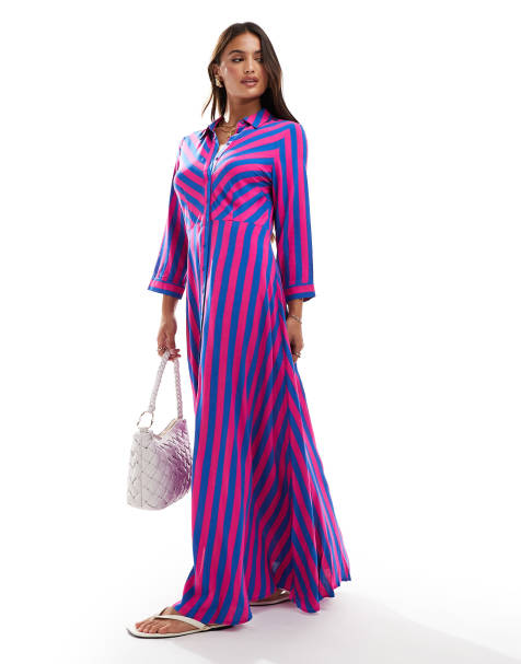YAS - Vestito camicia lungo rosa a righe larghe - view 1