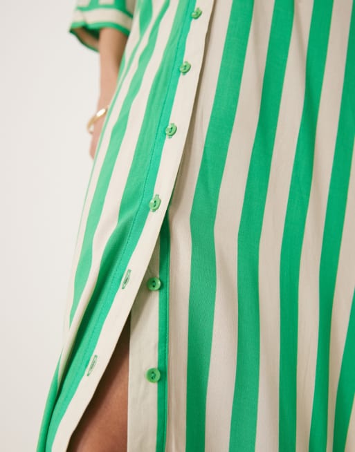 YAS - Vestito camicia lungo verde e bianco a righe, 2 di 4