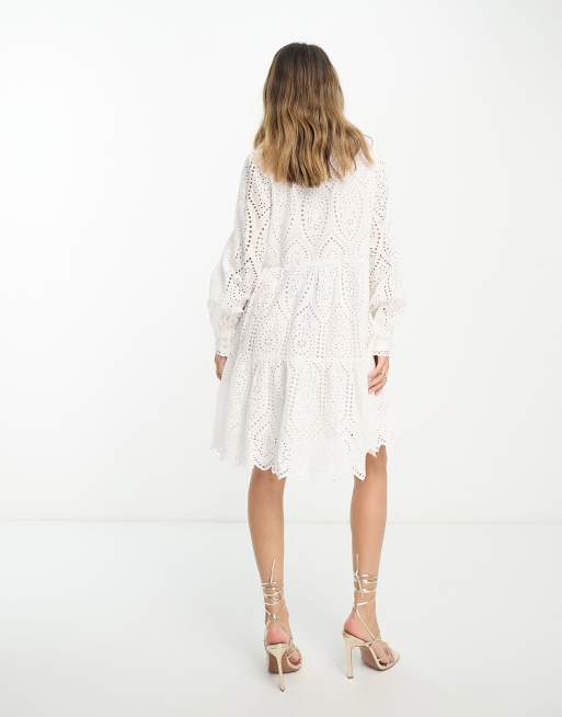Y.A.S - Vestito corto a maniche lunghe in pizzo bianco con scollo a V, 4 di 4
