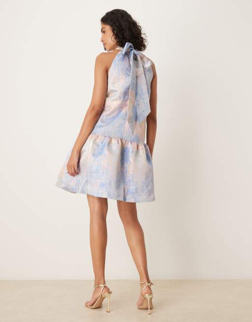 YAS - Vestito corto allacciato al collo e sulla schiena con stampa in colori pastello, 4 di 4