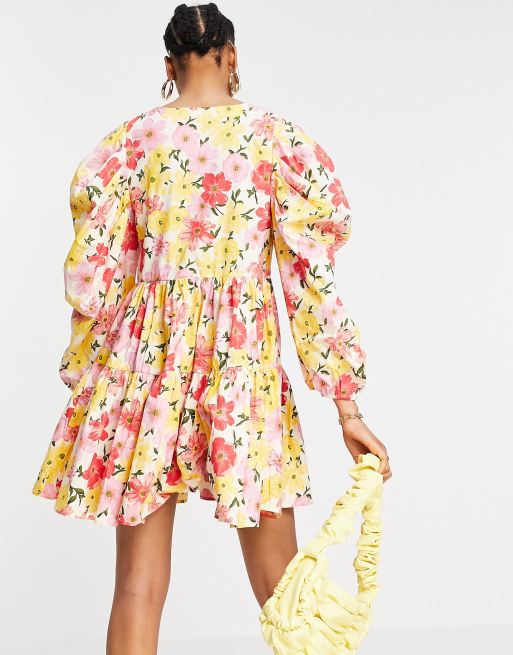 Y.A.S - Vestito corto con maniche voluminose in cotone a fiori - MULTI, 3 di 4