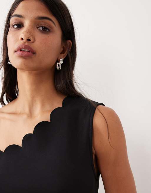YAS - Vestito corto nero monospalla con finiture smerlate, 2 di 4