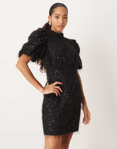 YAS - Vestito corto soffice nero testurizzato con paillettes - view 1