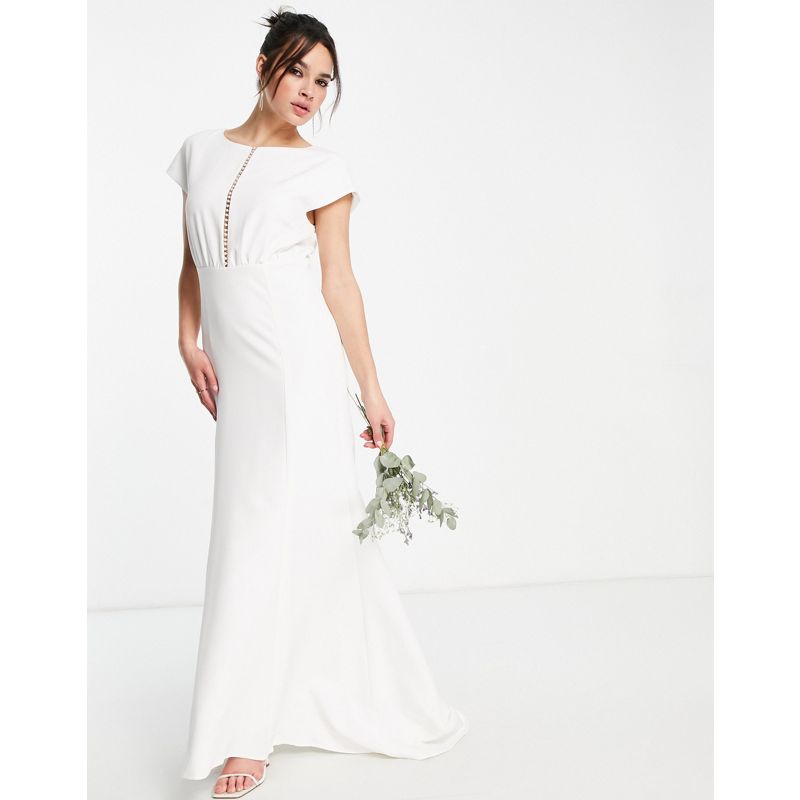 Designer Donna Y.A.S - Vestito da sposa lungo bianco in stile impero con cut-out sul davanti 