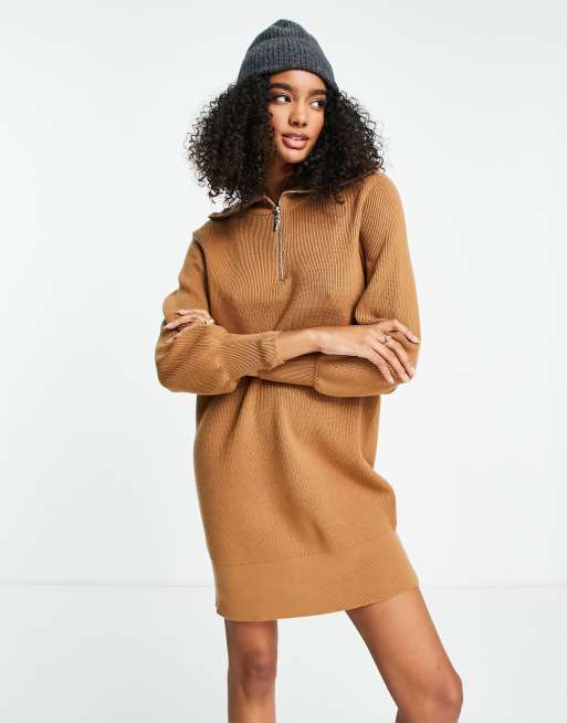 Y.A.S - Vestito in maglia marrone con zip sul davanti 