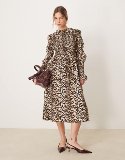 YAS - Vestito lungo a maniche lunghe arricciate leopardato - view 1