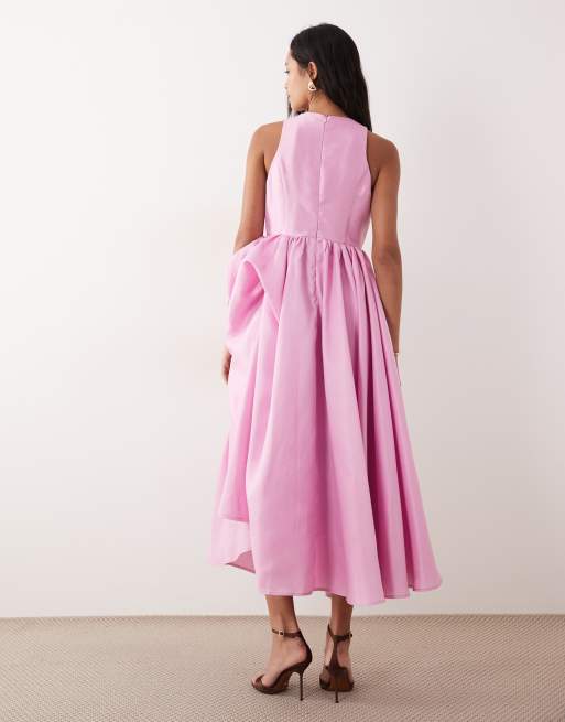 YAS - Vestito lungo a pieghe in taffetà strutturato rosa glassato, 4 di 4