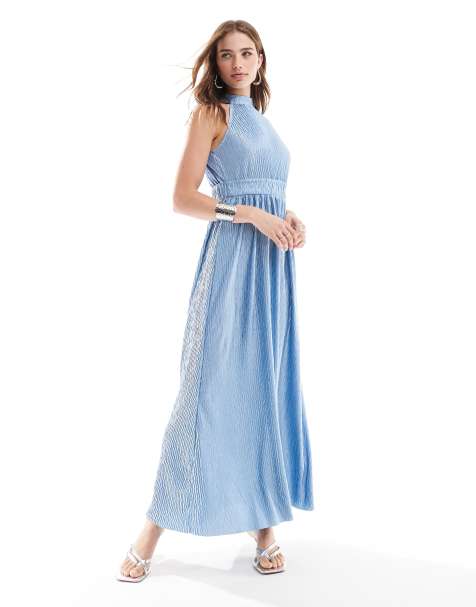 YAS - Vestito lungo allacciato al collo colore blu Alaska - view 1