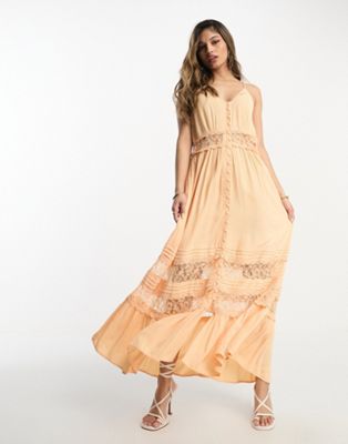 Y.A.S lace insert cami maxi dress in apricot - ASOS Price Checker