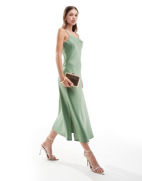 YAS - Vestito lungo da damigella con spalline sottili in raso verde - view 1