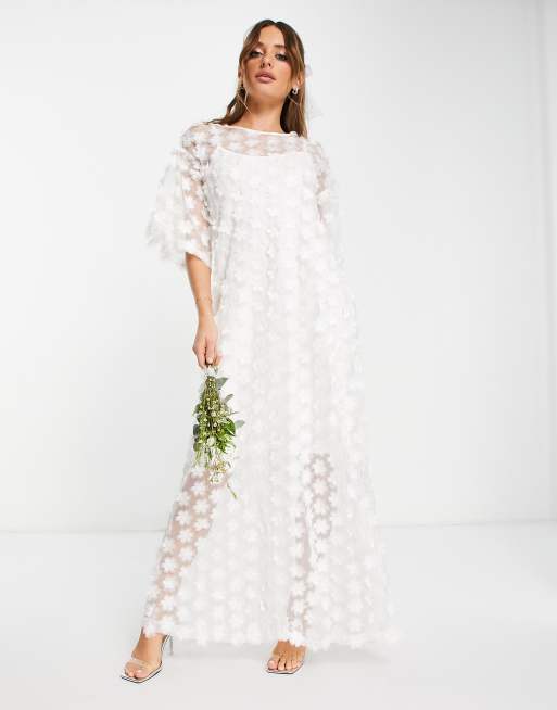 Y.A.S - Vestito lungo da sposa bianco con fiori in 3D 
