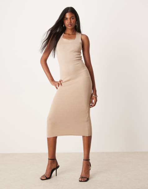 YAS - Vestito lungo in maglia beige con spalline larghe - view 1