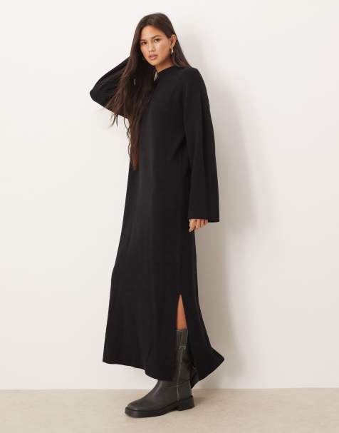 YAS - Vestito lungo in maglia nero con scollo alto - view 1