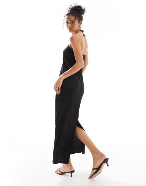 YAS - Vestito lungo nero allacciato al collo, 3 di 4