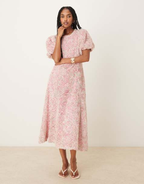 YAS - Vestito lungo premium rosa con dettaglio a fiori 3D - view 1