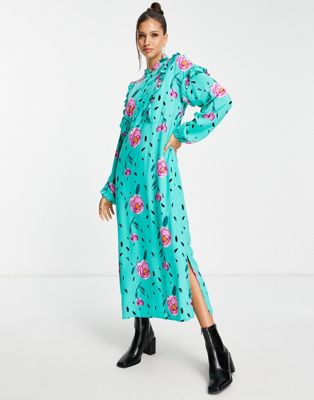 Y.A.S floral spot maxi dress in green - ASOS Price Checker