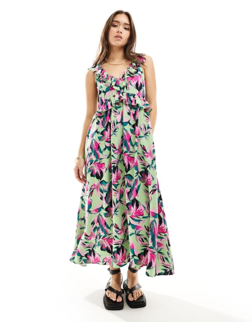 Y.A.S - Vestito midi a fiori con scollo a V e volant 