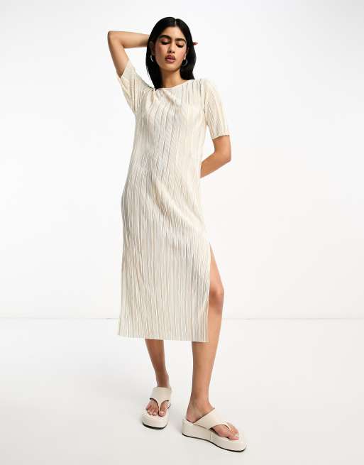 Y.A.S - Vestito midi color crema plissé