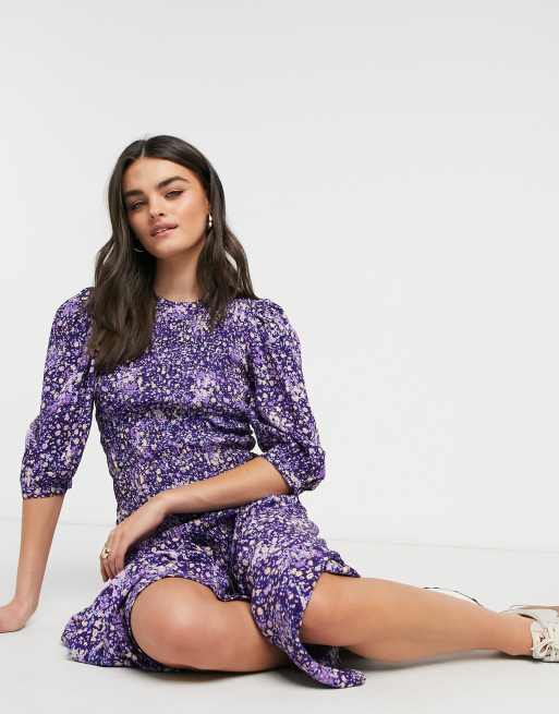 Y.A.S. - Vestito midi con maniche a sbuffo e dettagli arricciati in stampa a fiori
