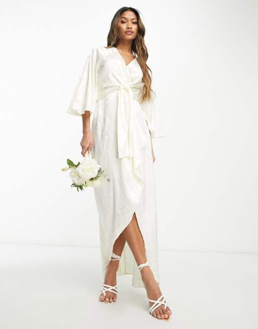 Y.A.S - Vestito midi da sposa in jacquard bianco a portafoglio