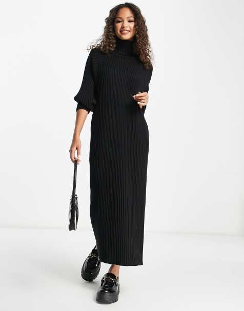 YAS - Vestito midi dolcevita in maglia nera - view 1