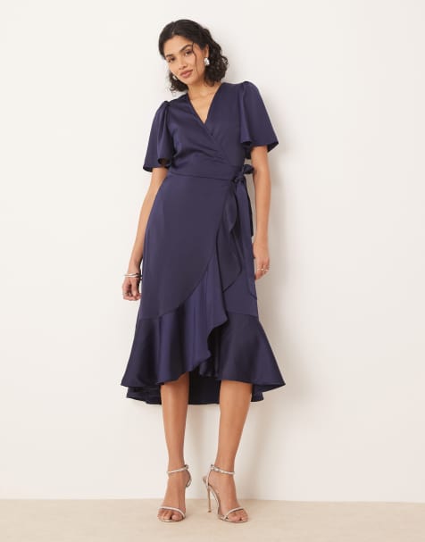 YAS - Vestito midi in raso blu navy - view 1
