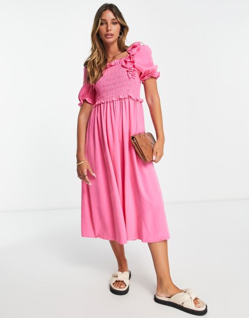 Y.A.S - Vestito midi rosa acceso con arricciature