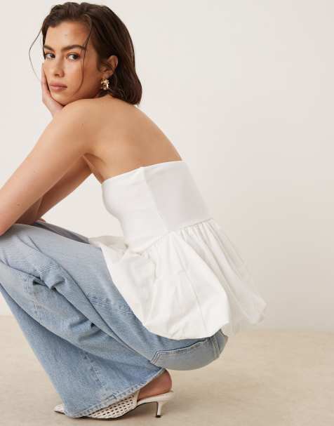 YAS – Vit bandeau-topp med ballongfåll - view 1