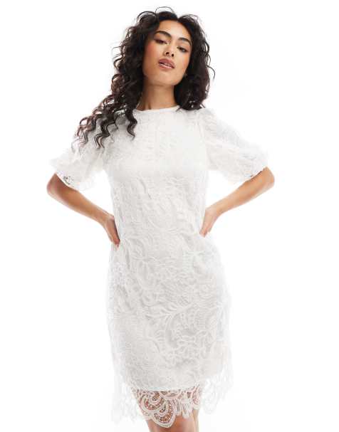 YAS – Vit miniklänning med halvlånga ärmar och blommiga detaljer - view 1