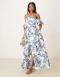[YAS] YAS volume midi skirt in blue and white floral (part of a set) 16 Ecru Sienna