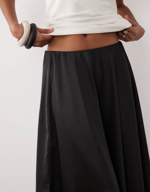 YAS volume satin circle midi skirt in black, 5 of 5