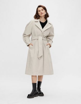 Y.A.S volume sleeve belted coat in stone - ASOS Price Checker