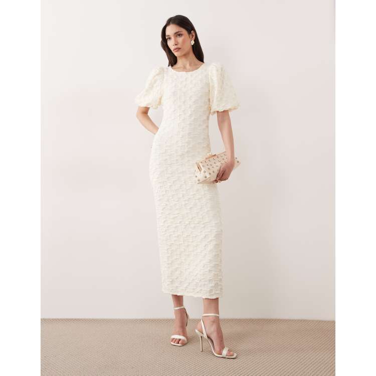 Wedding Guest Maxi Dress Dillards Cream Dresses A Loves A Embroidered Round  Neck Long Bubble Sleeve