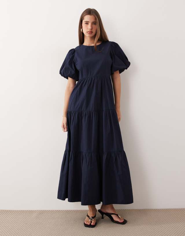 Yas Colea Short Sleeve Midi Dress Blue 36 Woman