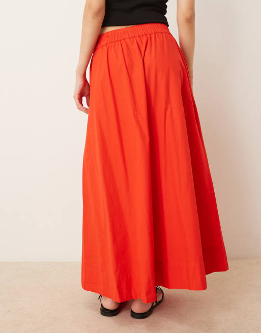 YAS - Volumineuze maxi rok van katoenen poplin in rood, 3 van 5