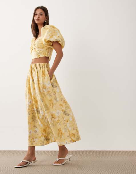 YAS voluminous midi skirt in yellow floral print (part of a set) - view 1
