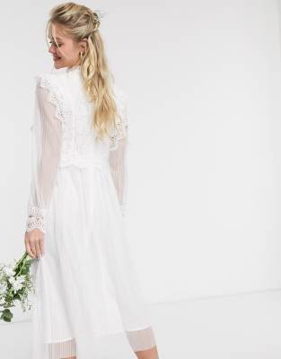 sheer sleeve white dress
