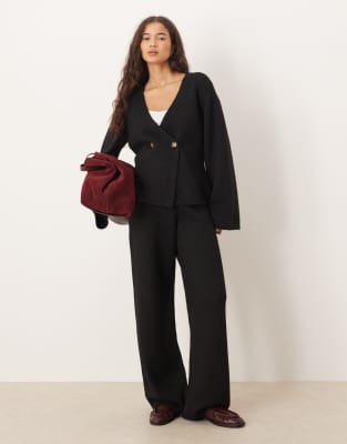 YAS - Weit geschnittene Strickhose in Schwarz, Kombiteil