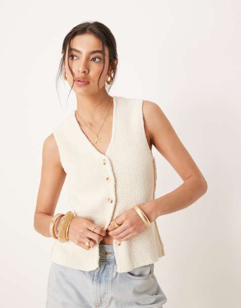 YAS – Westen-Top aus strukturiertem Strick in Creme - view 1
