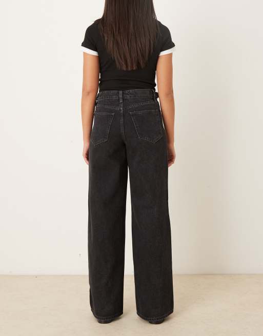 YAS wide leg jeans with buckle waist adjusters in dark grey wash, 2 of 5