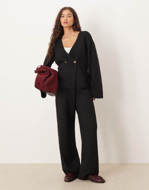 YAS wide leg knitted pants in black (part of a set) - view 1
