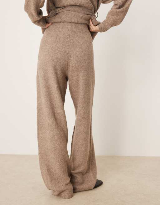 YAS wide leg knitted pants in light brown (part of a set), 2 of 5