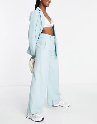 Y.A.S wide leg matching pants in pale blue-Blues
