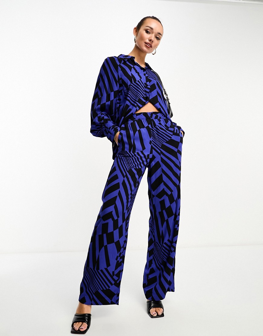 Y.a.s. Wide Leg Pants In Abstract Blue Print - Part Of A Set