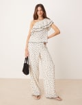 [YAS] YAS wide leg pants in cream and black polka dot (Part of a set)-White 12 Birch black dots