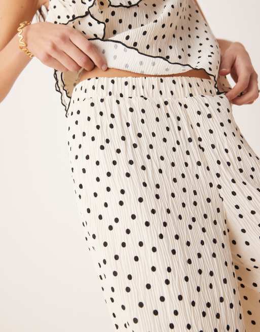 YAS wide leg pants in cream and black polka dot - part of a set, 4 of 5