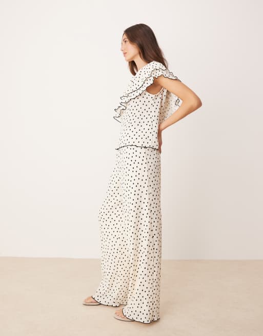 YAS wide leg pants in cream and black polka dot - part of a set, 5 of 5