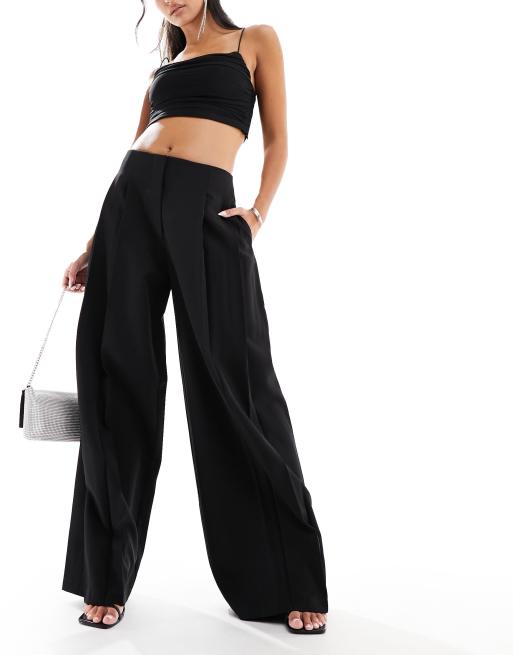 Y.A.S wide leg pleat detail pants in black