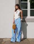 [YAS] YAS wide leg resort pant with premium floral embroidered detail in blue stripe 6 Super sonic